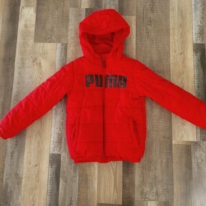 Puma puffer red jacket, size 8 boys or girls